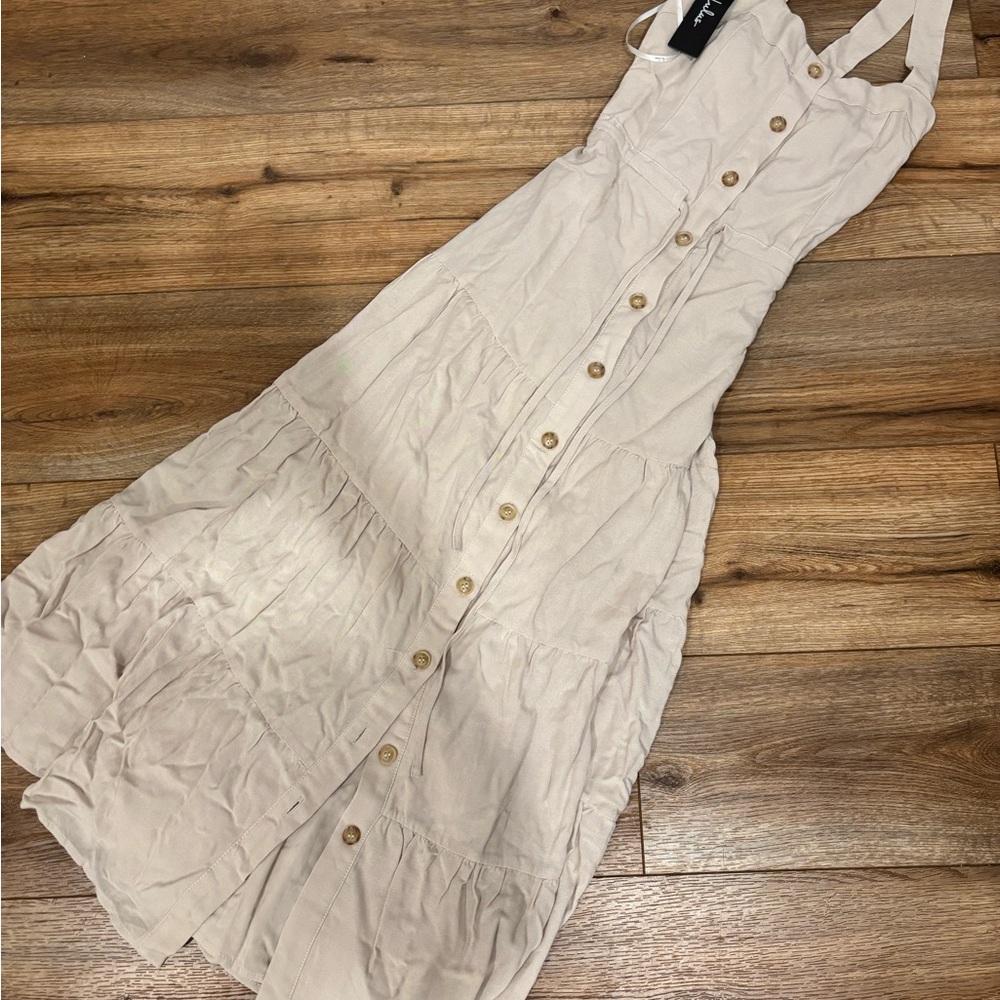 Lulu's Cream Button-Down Maxi Dress